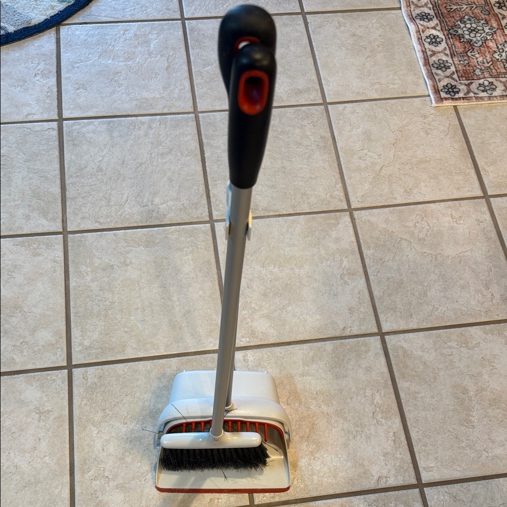 Broom With Dustpan Compact Off White Red and Black